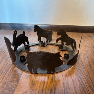 Rustic Farmhouse Metal Candle Holder Home Decor Animal Parade Horse Cottagecore